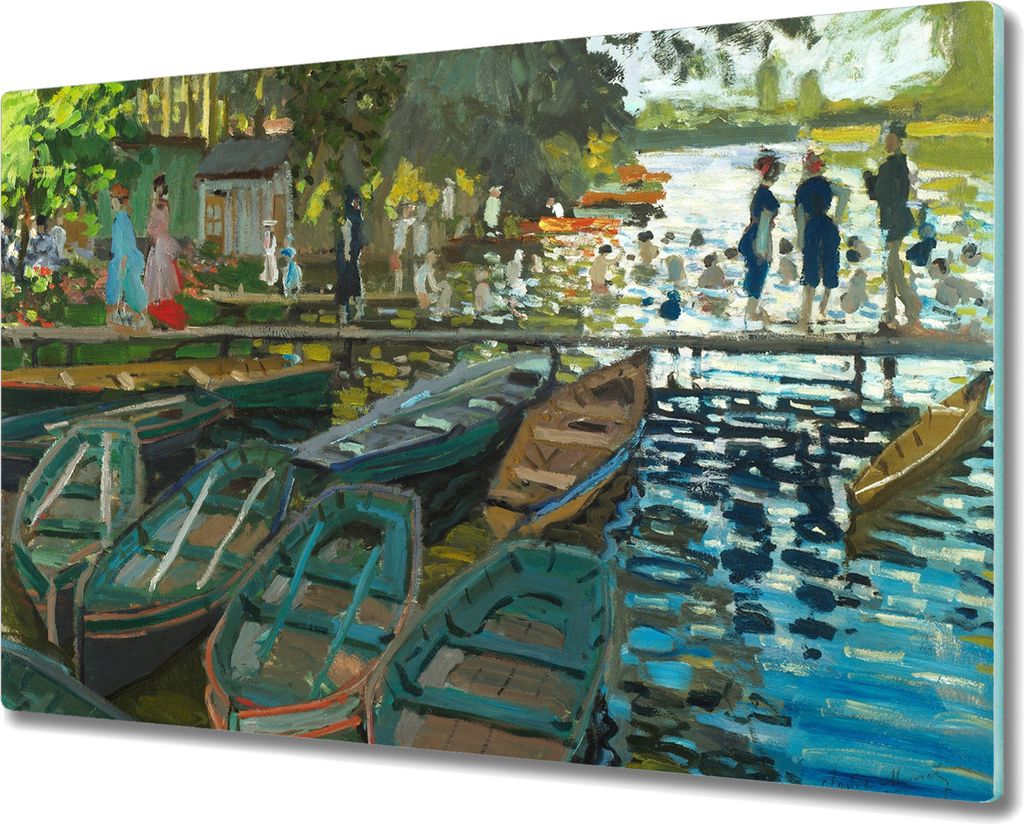 Coloray Schneidebrett Herdabdeckplatte 80x52 cm Kochplattenabdeckung Hackbrett Küchenbrett - Boote am Pier Monet