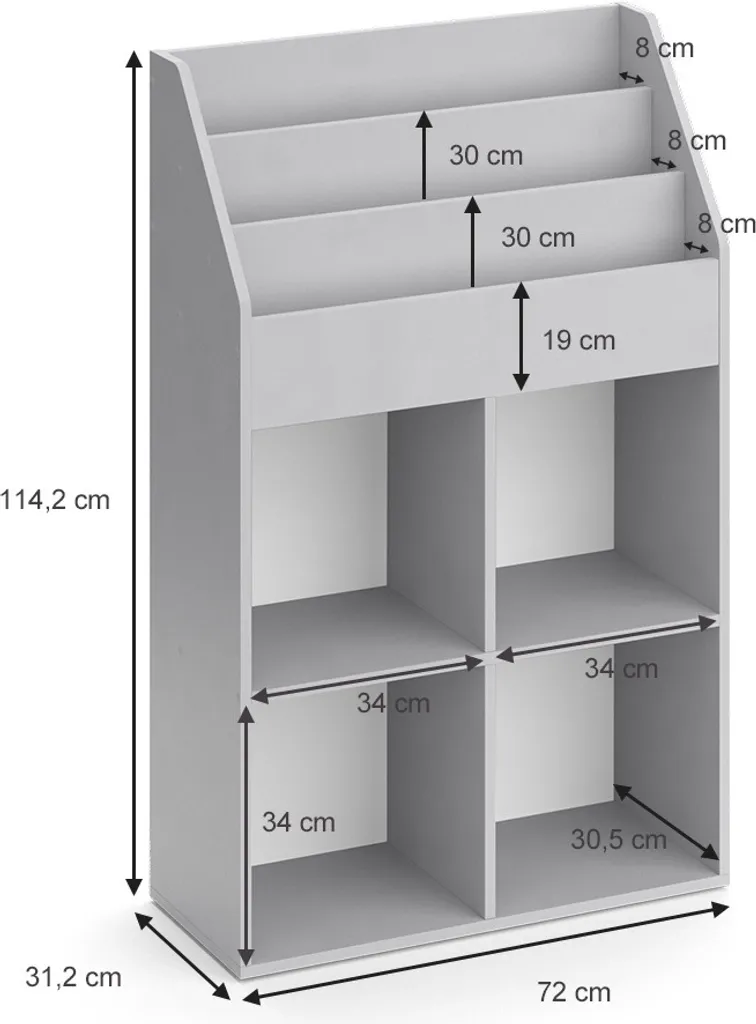 Bibliothèque Vicco Luigi Gris 72cm avec compartiments spacieux 38792