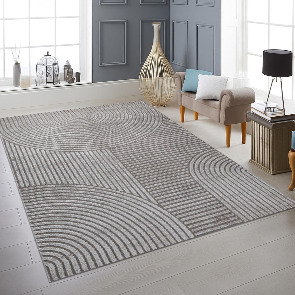 Teppich grau mit 3D-Linienmuster weich & elegant Größe - 240 x 340 cm