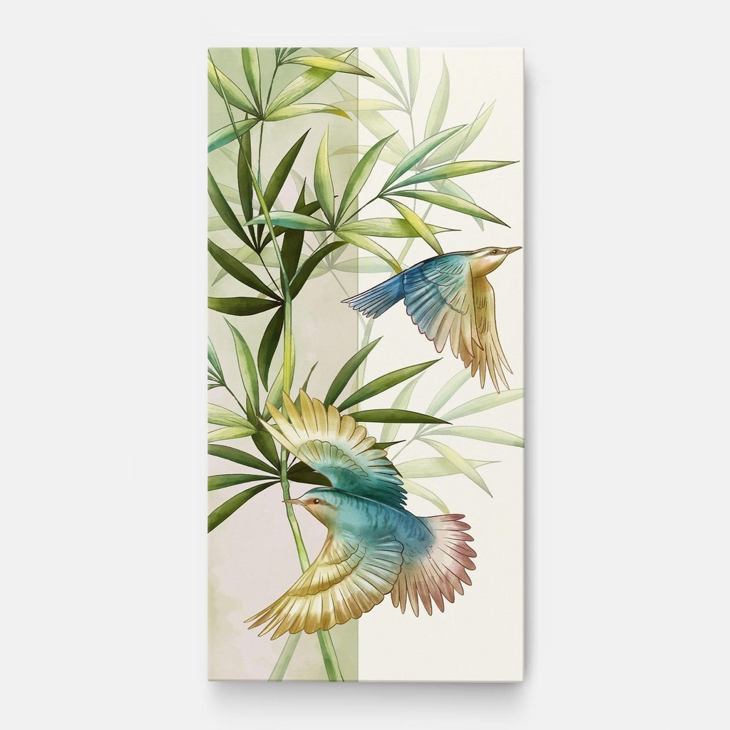 ARTHUB Leinwandbild 60x120 cm, Asiatic Blue Birds | Wohnzimmerdekoration, Hängende Bilder, Wanddekoration, Heimdekoration, Moderne, Asiatisch