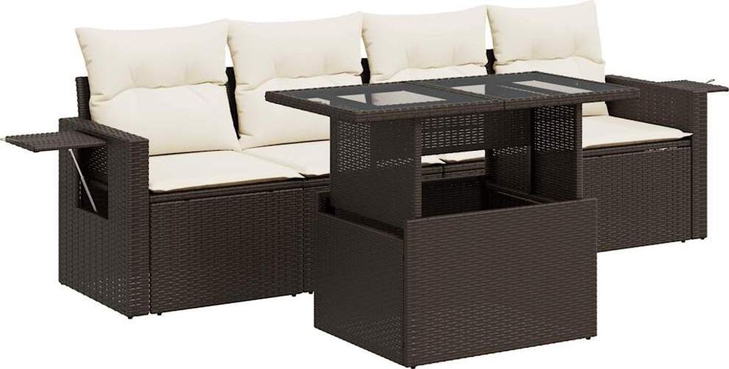 "2026 Aktion" 5-tlg. Garten-Lounge-Set - elegantes Design - Sitzgruppe/Gartengarnitur - mit Kissen Braun Poly Rattan - Terassenmöbel NeuMöbel515040