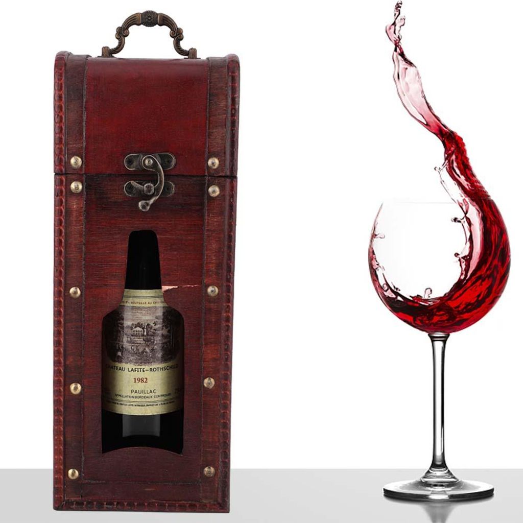 Vintage Single Red Wine Storage Box Portable Wooden Wine Package Gift Box W/ Handle