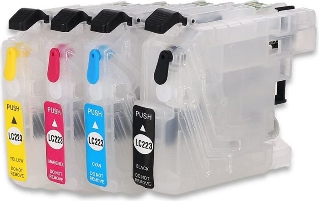 Wiederbefüllbare Tintenpatronen kompatibel mit Brother LC-223 black, cyan, magenta, yellow - 4 nachfüllbare Druckerpatronen mit Auto Reset Chip...