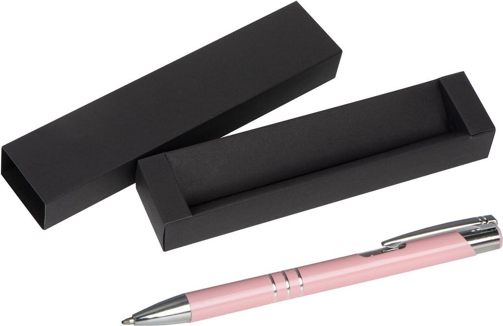 Kugelschreiber aus Metall / mit Pappetui / Farbe: pastell rosa