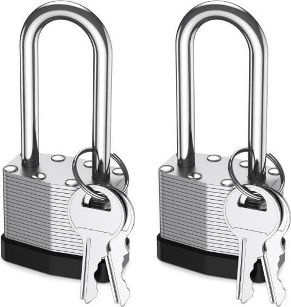Vorhängeschlösser – 2er-Pack wasserdichte Outdoor-Vorhängeschlösser mit 53 mm langem Bügel – Grau/Silber