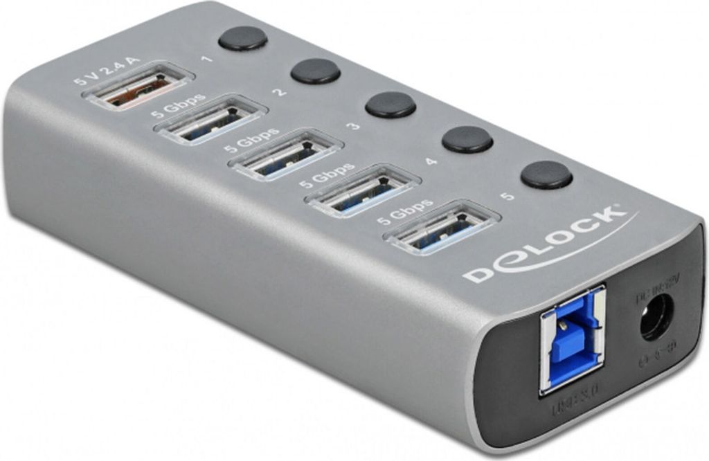 DELOCK HUB USB 3.2Gen1 Typ-A 4Port +Schnellladeport Schalter