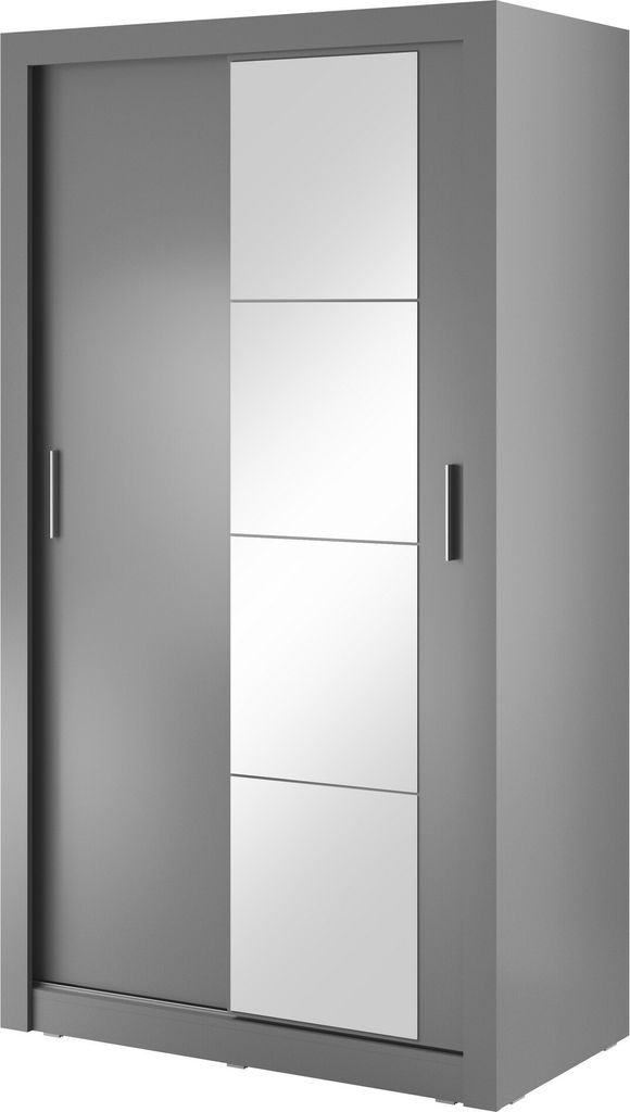 Furniture24 Schwebetürenschrank Kleiderschrank AR-06 ARTI Garderobenschrank mit Spiegel Schiebetürenschrank Grau Matt, 120 cm breit