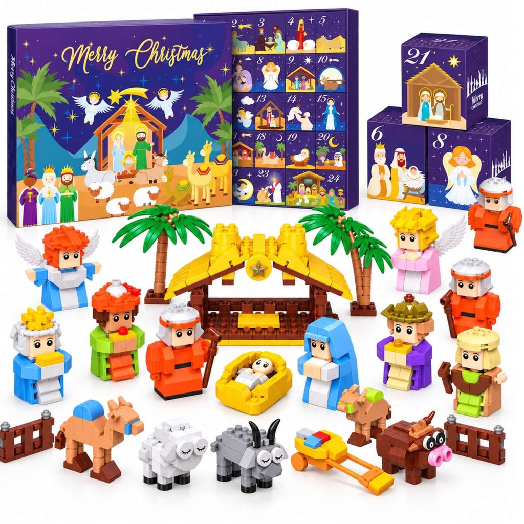Adventskalender 2026 mit 24 Zahlen, Jesus Geburt Szene aus Produktbild 
