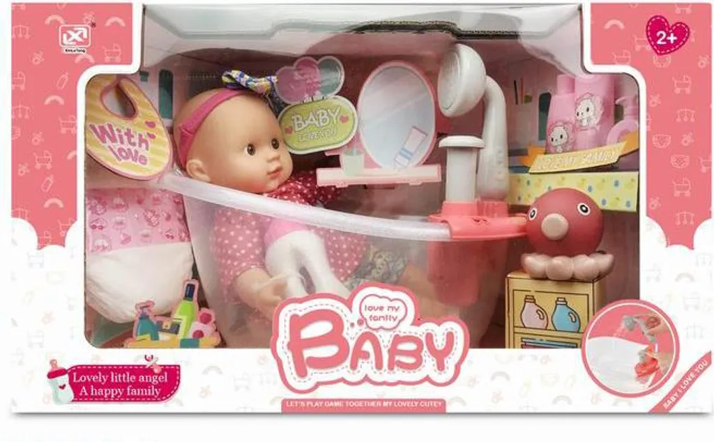 Poupée Poupon de Bain avec Baignoire et Douchette Magique pour Bébé