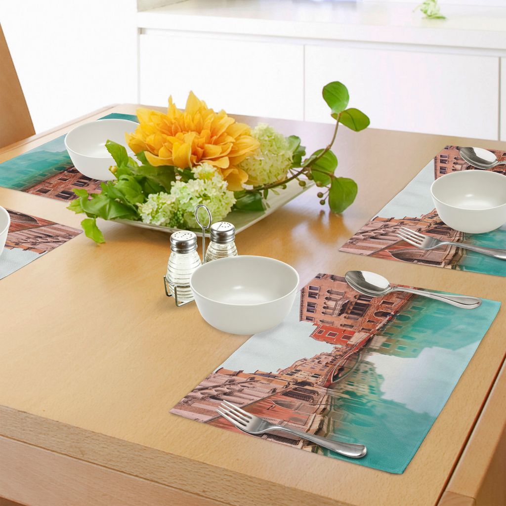 ABAKUHAUS Venedig Platzmatten, Wasserkanal und Brücke Typische venezianische Architekturgebäude und EIN Boot, Tiscjdeco aus Farbfesten Stoff für...