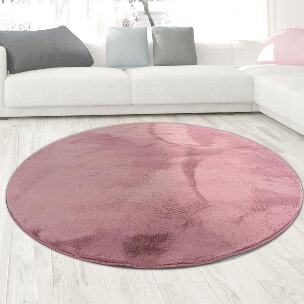 Teppich berry Hasenfell-Optik elegant weich mit feinem Schimmer modern Größe - 140 cm Rund