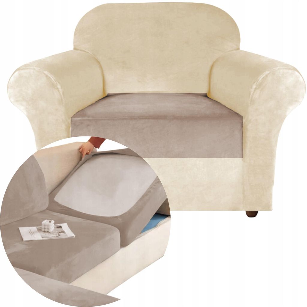 Sofa Sitzkissenbezug - Beige - 60-95cm - Stretch Husse - Produktbild 