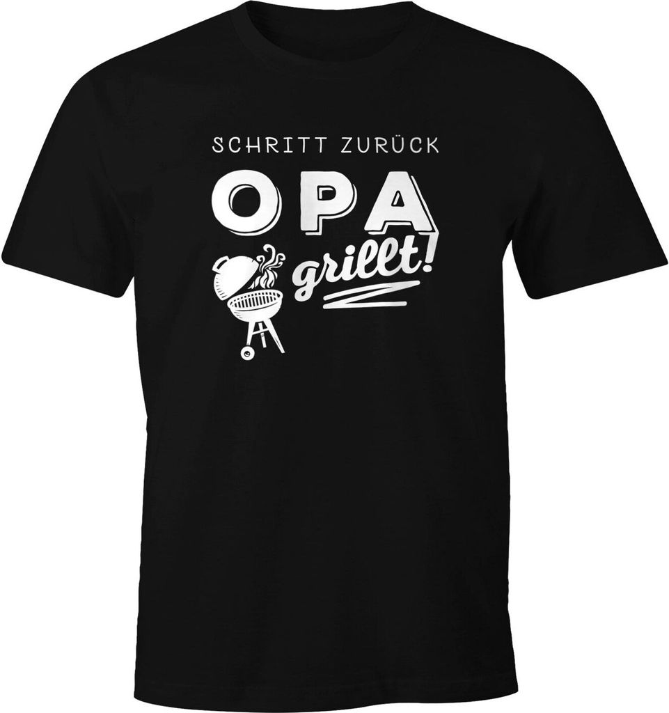 Herren T-Shirt Schritt zurück Papa Opa grillt Fun-Shirt grillen BBQ Grill-Shirt Moonworks Opa schwarz XL