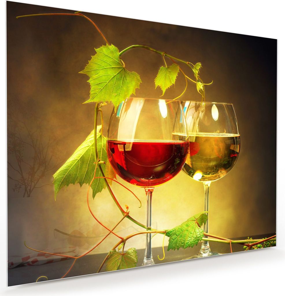 Glasbild Wandbild Gläser Rot und Weisswein 100x80cm in XXL für Wohnzimmer, Schlafzimmer, Badezimmer, Flur