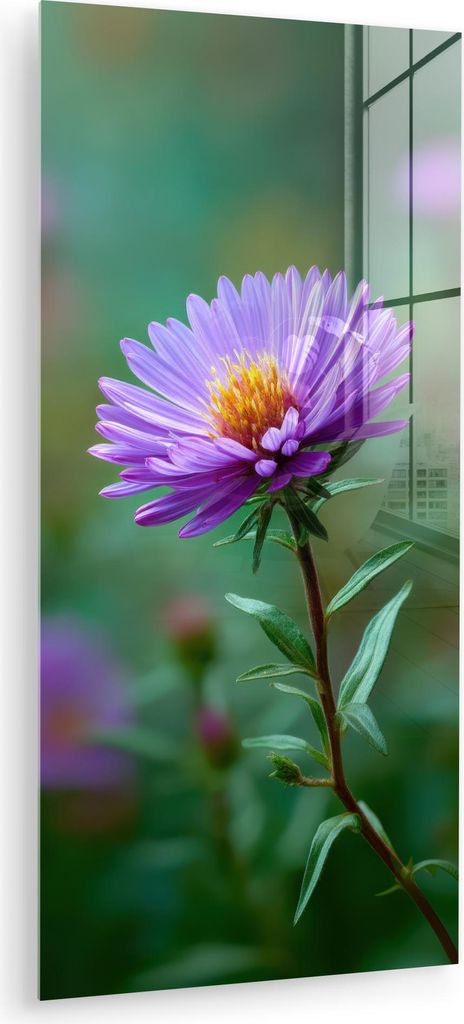 MuchoWow Glasbilder - Bilder auf Wandbild - Foto auf Glas Aster - Lila - Blume - Blütenblätter 60x120 cm Wanddekoration aus Glas - Acrylglasbild ...