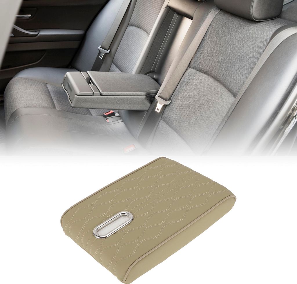 Auto-Armlehnenpolster mit Taschentuchbox 31x20cm Mittelkonsole Abdeckung Armlehnen Sitzbox Abdeckung Kunstleder Beige Wasserwellenmuster