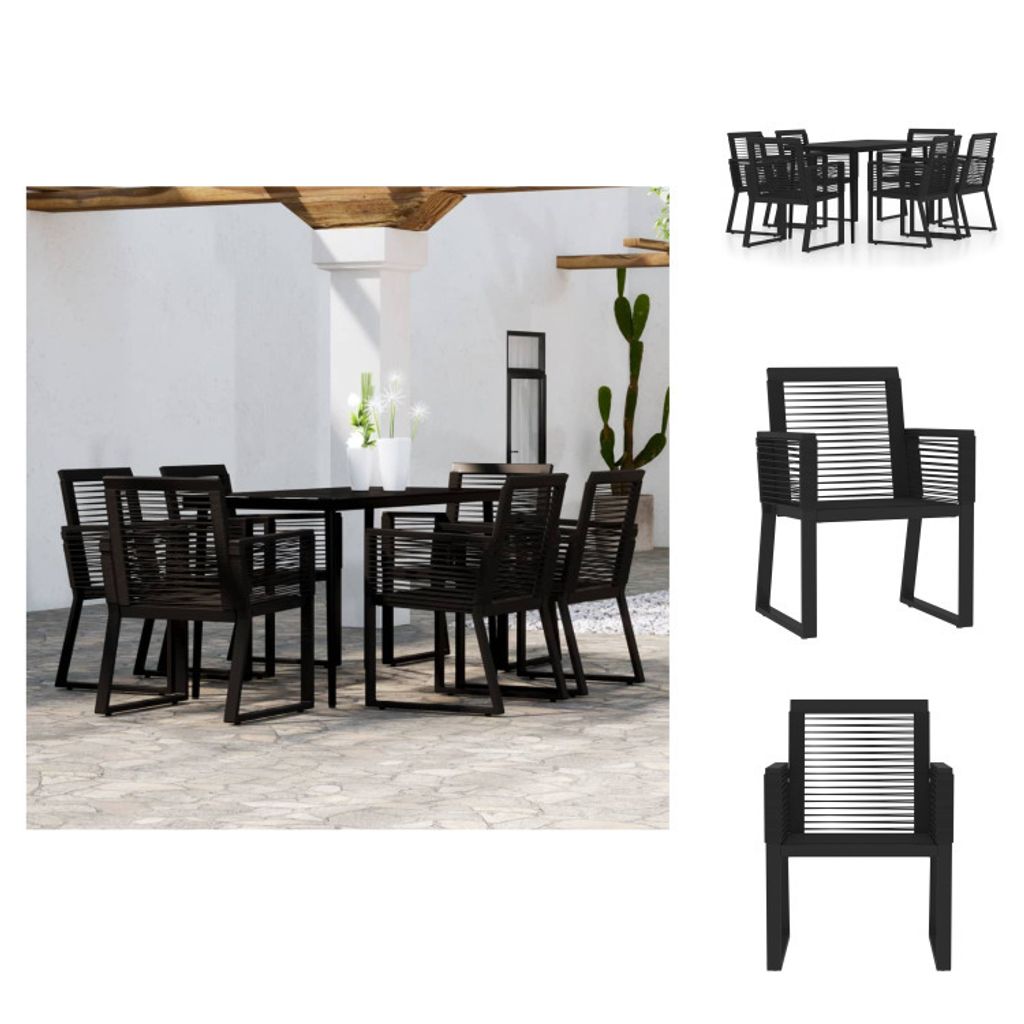 vidaXL 7-tlg. Garten-Essgruppe Schwarz - Gartenmöbel-Sets