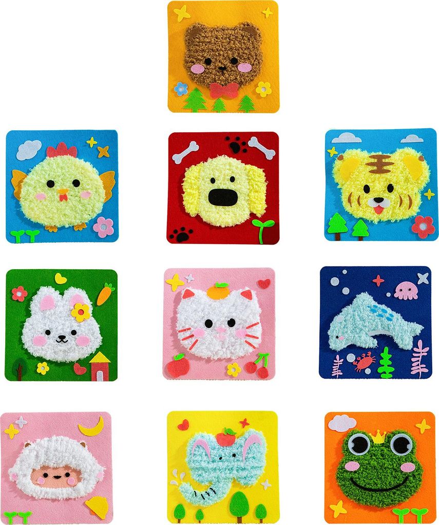 1/7/10 Stück Weihnachts-Handarbeits-DIY-Materialtasche, einfach zu bedienendes besticktes Puppenset mit Cartoon-Tiermuster, Näh-Bastelset