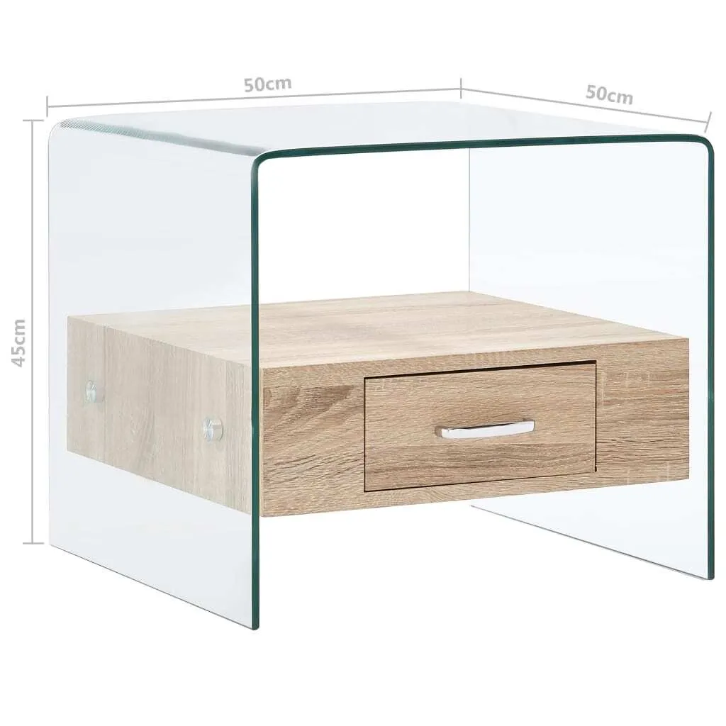 Table basse en verre trempé 50 cm avec tiroir de rangement intégré