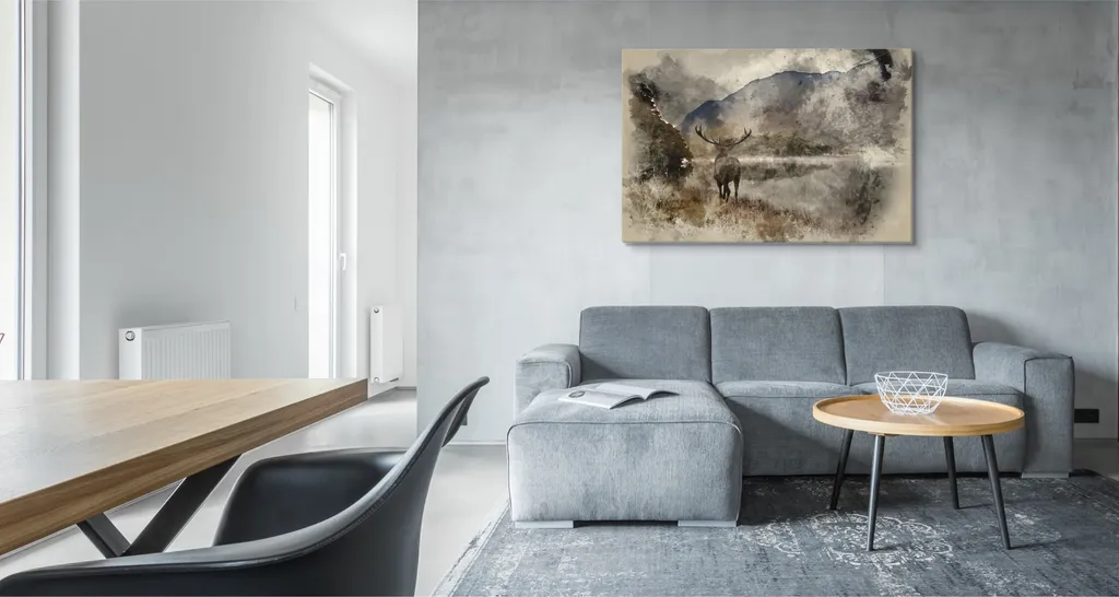 Quadro XXL su Tela 90x60 Paesaggio Alpino | Emozione Cervi e Rocce - 2