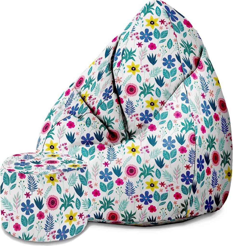 Dreamroots Bean Bag 80x80x120cm Sitzsack mit Lehne und Hocker und Bezug Sitzkissen Boden Sack Bubibag Sitzsack mit Füllung Sitzsack Floral Elegance