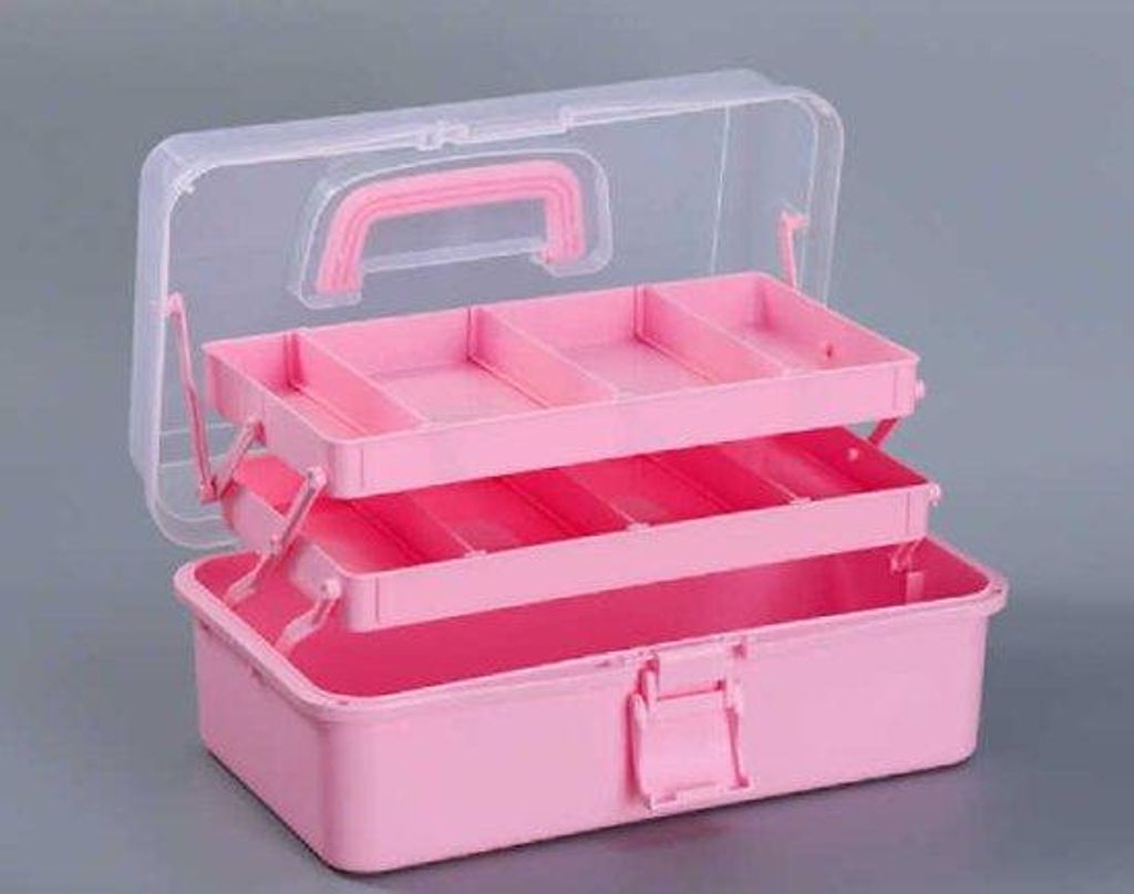 Plastische Dreifach-Organisationsbox für Bastelsachen, tragbare, faltschlagbare Werkzeugkiste mit Griff und verstellbaren Zwischenfächern, multif...