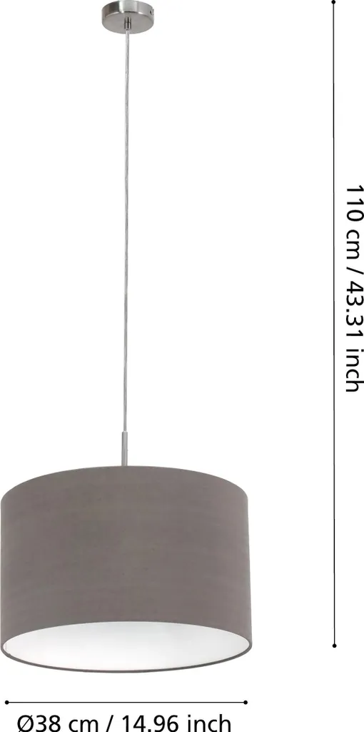 Lampada Sospensione 38cm Eglo Pasteri Tessuto Antracite Nichel Opaco - 7