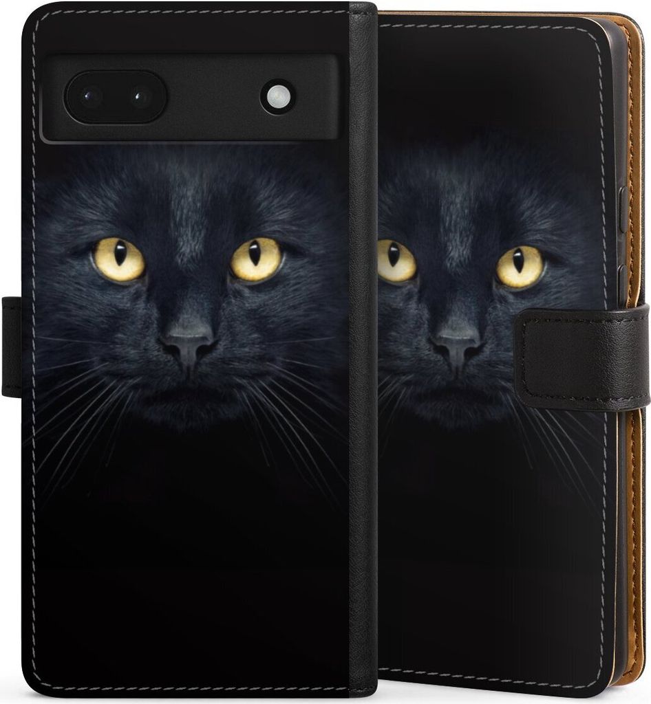 DeinDesign Klapphülle für Google Pixel 6a Handytasche Lederhülle Tasche Auge Katze schwarz