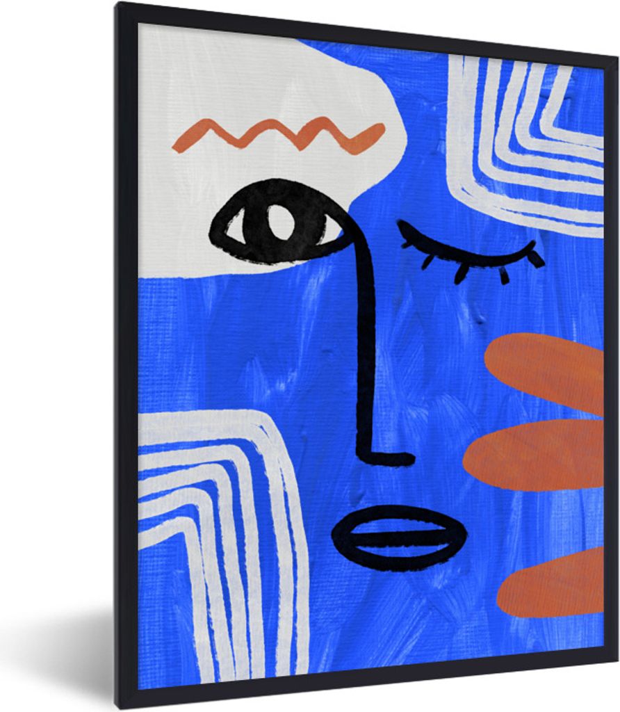MuchoWow Gerahmtes Poster Gesicht - Blau - Design 60x80 cm - Poster mit Schwarzem Bilderrahmen Wandposter Rahmen Foto Bilder - Premium - Wanddeko...
