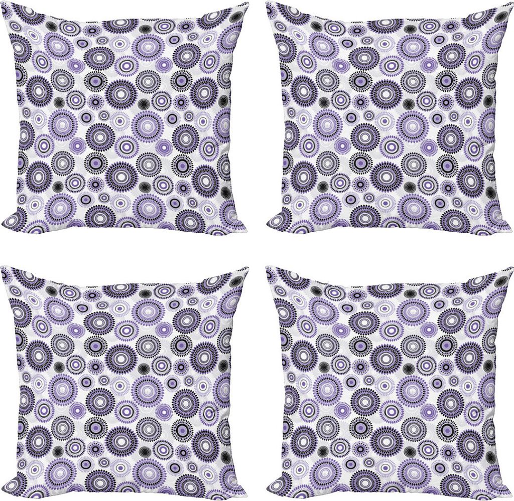 ABAKUHAUS Lila und Schwarz Kissenbezug Set (4 Stück), Mandala, Moderner Doppelseitiger Digitaldruck, 60 cm x 60 cm, Violett Schwarz Weiß