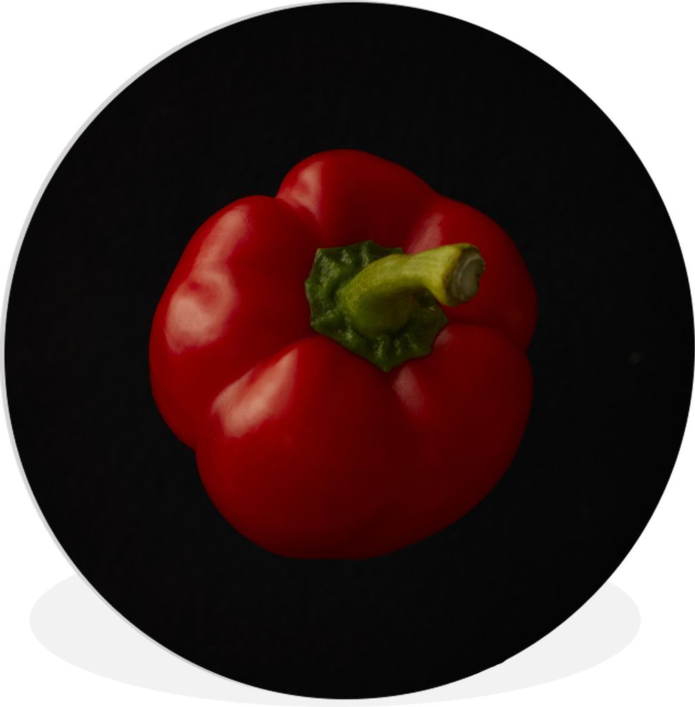 MuchoWow Rundes Wandbild - Runde Bilder Eine rote Paprika auf schwarzem Hintergrund Ø 60 cm Kreis Wanddekoration Kunststoff - Wandkreis - Wandsc...