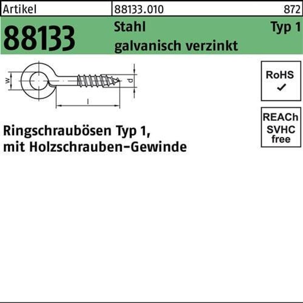 Reyher Art. 1 Ringschrauben 50x20 verzinkt mit Holzgewinde (100 Stück)