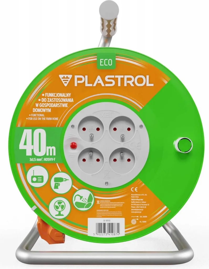 Prolunga Avvolgicavo 40m Professionale Plastrol Arancione - 4 Prese 16A