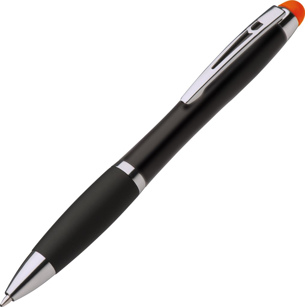 Touchpen Drehkugelschreiber / Farbe: schwarz mit orangen Stylus