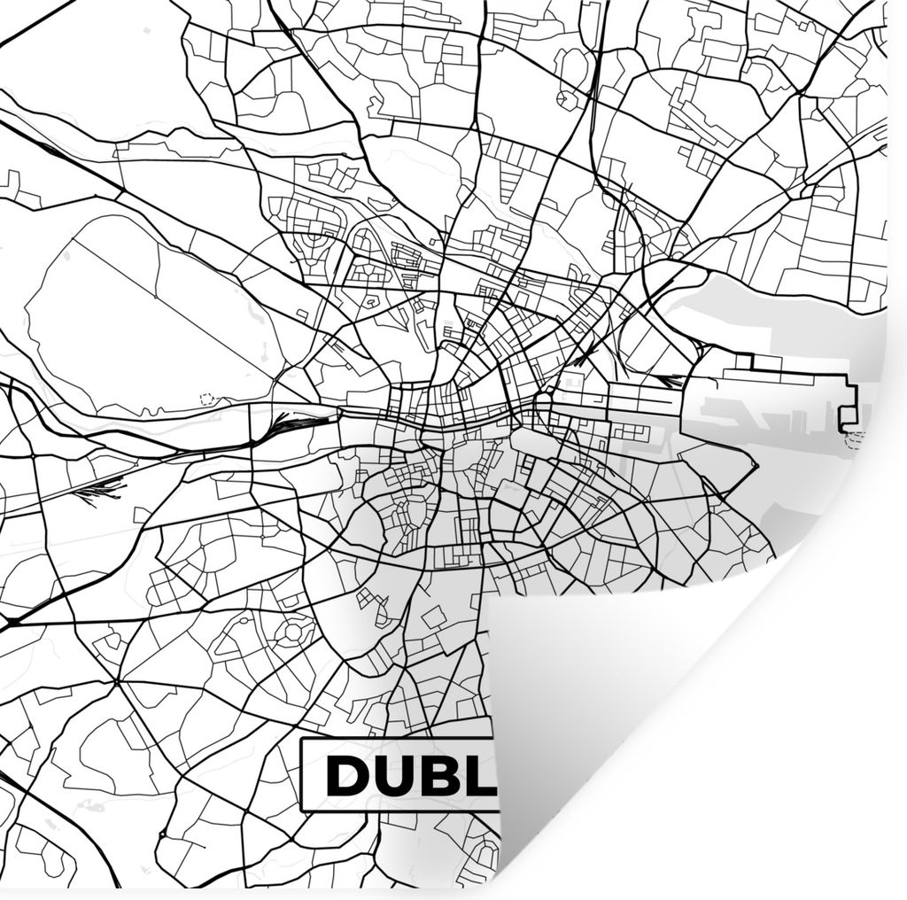 MuchoWow Wandtattoo Wandsticker Wandaufkleber Karte - Dublin - Stadtplan - Schwarz und weiß - Karte 50x50 cm Selbstklebend und Repositionierbar ...