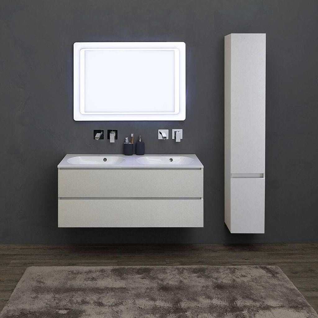 Badmöbelset 120cm Perlgrau mit Doppelwaschbecken und Hochschrank | Valentina