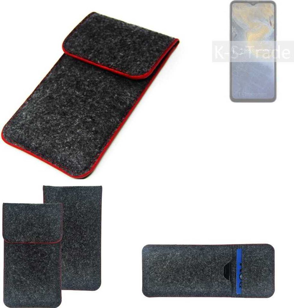 K-S-Trade Handy Schutz Hülle kompatibel mit ZTE Blade A71 Schutzhülle Handyhülle Filztasche Pouch Tasche Case Sleeve Filzhülle dunkelgrau roter