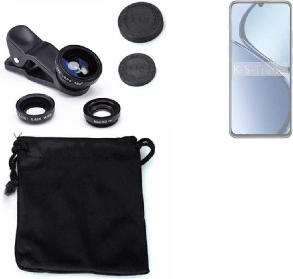 K-S-Trade Smartphone Kamera Linsen Set Kompatibel mit Realme C63 3in1 Clip-On Kamera Adapter Macro Weitwinkel FishEye Fischauge Objektiv Linse