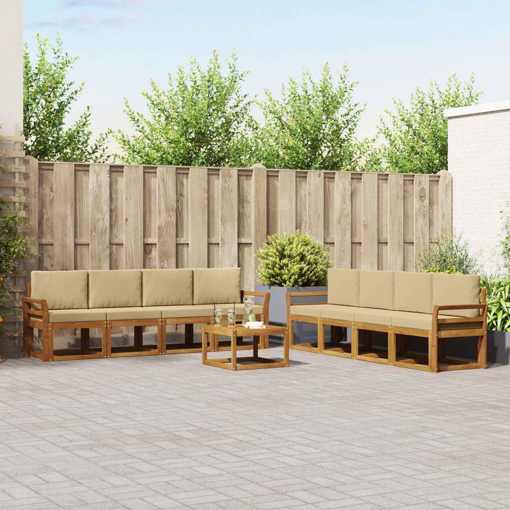 Outdoor-Sofagarnitur - VIDAXL - Terrassen-Sofa - 9 pcs - Natur und Beige Massivholz Akazie