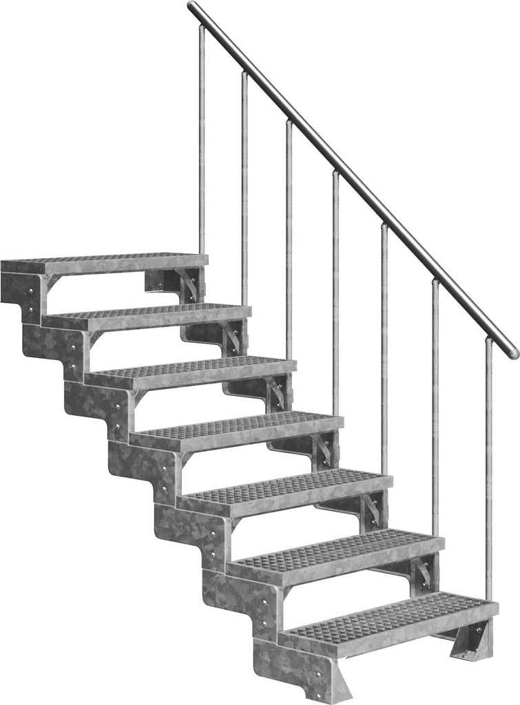 Dolle Außentreppe Gardentop 126-154cm Geschosshöhe mit Gitterrost 80cm breit mit Geländer
