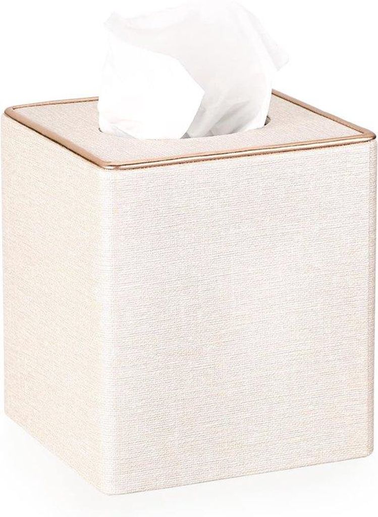 Beige Kubus-Tissue-Halter mit Gold-Linie - Servietten-Box und Becherhalter - Organiser und Dispenser-Koffer