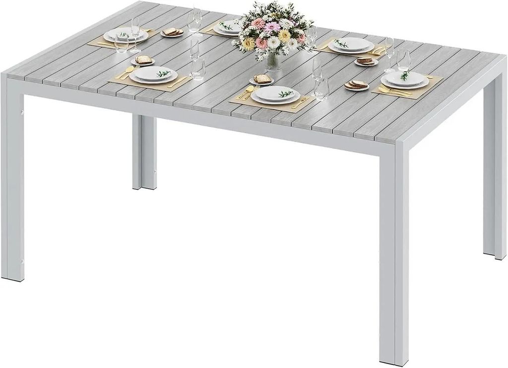 Gartentisch - Terrassentisch aus Aluminium - Größe 140x90x75 cm - WPC-Tischplatte - Rechteckig - Für 8 Personen - Wetterfest - Buff