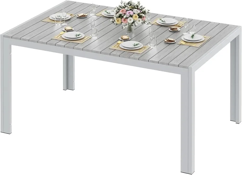 Grande table de repas extérieur 8 places en aluminium coloris Buff