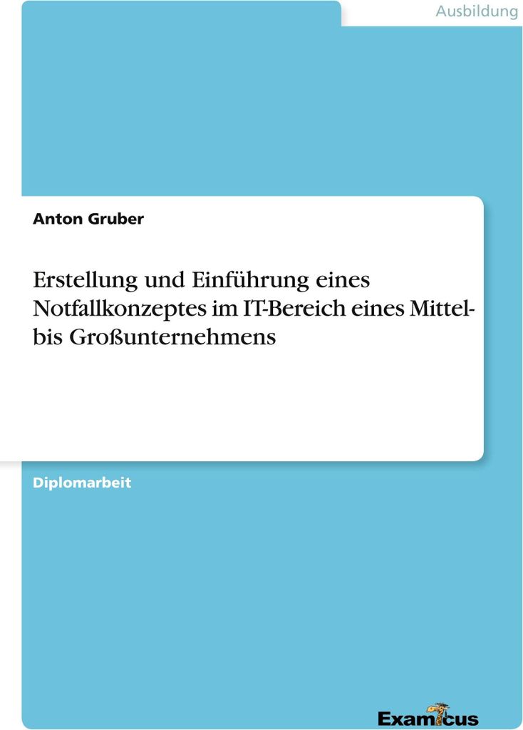 Erstellung und Einführung eines Notfallkonzeptes im IT-Bereich eines Mittel- bis Großunternehmens