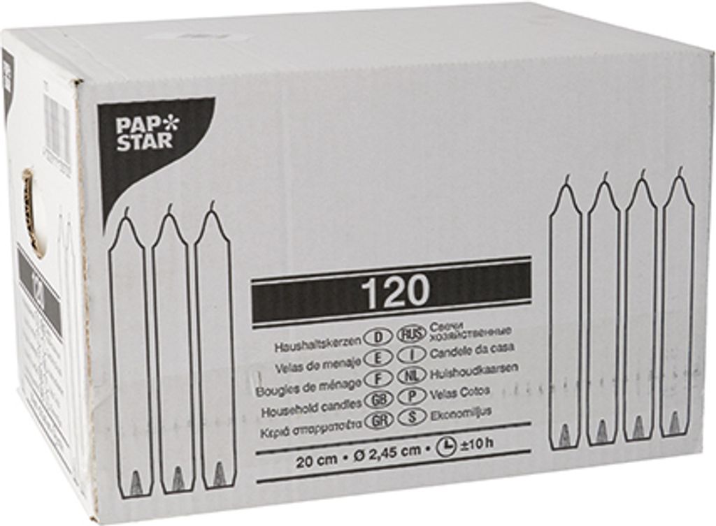 Papstar Haushaltskerzen mit Dornloch Ø 2,45 cm 20 cm weiß, Produktbild 