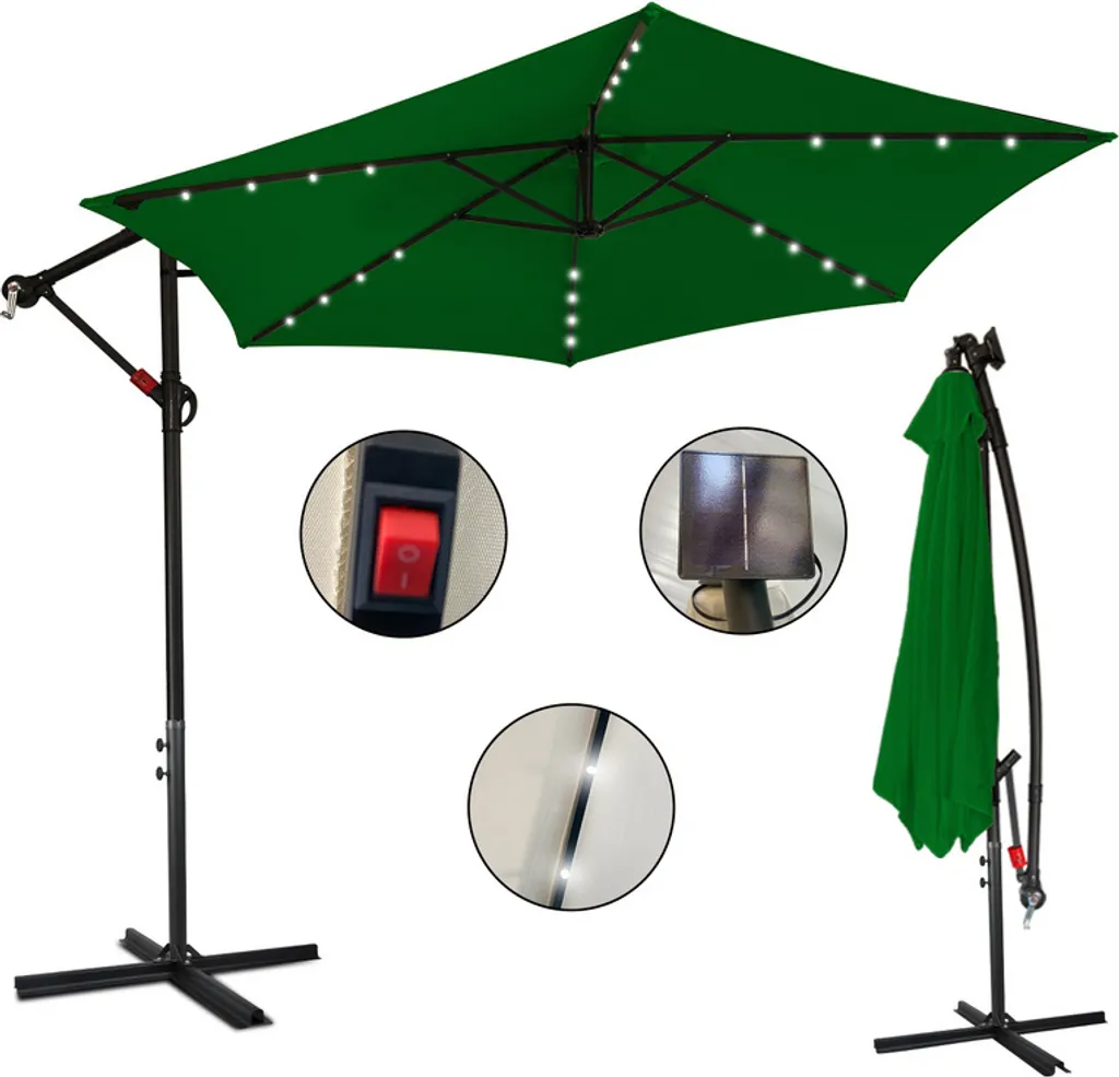 Ombrellone Giardino Yakimz 350cm Verde LED - Offerta Ombrello Balcone