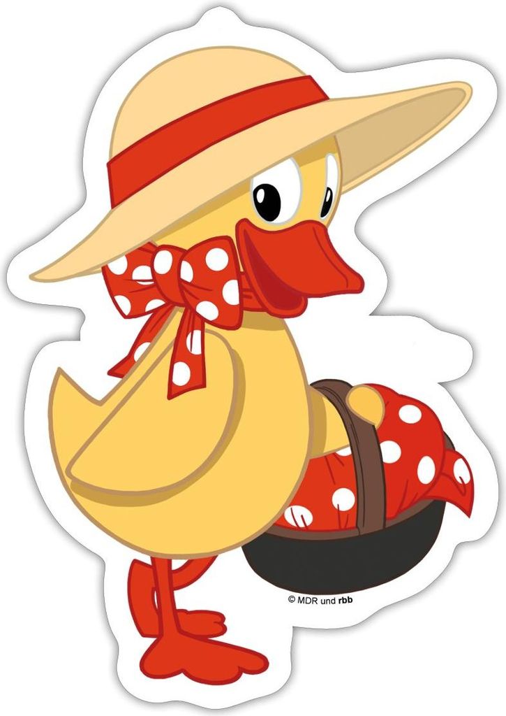 Spreadshirt Sandmännchen Schnatterinchen Mit Korb Sticker Aufkleber, 10 x 10 cm, Mattweiß