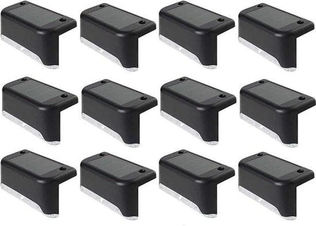 Balise Solaire LED d'Extérieur pour Clôture et Terrasse en ABS Noir - 8 Pièces