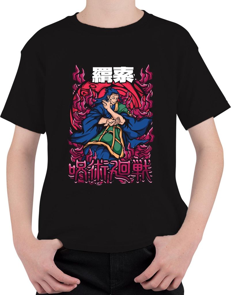 呪術廻戦 Anime Flammen Magier Japanisch Manga Anime Ästhetik Geschenk Uni Kinder T-Shirt, Schwarz, 104
