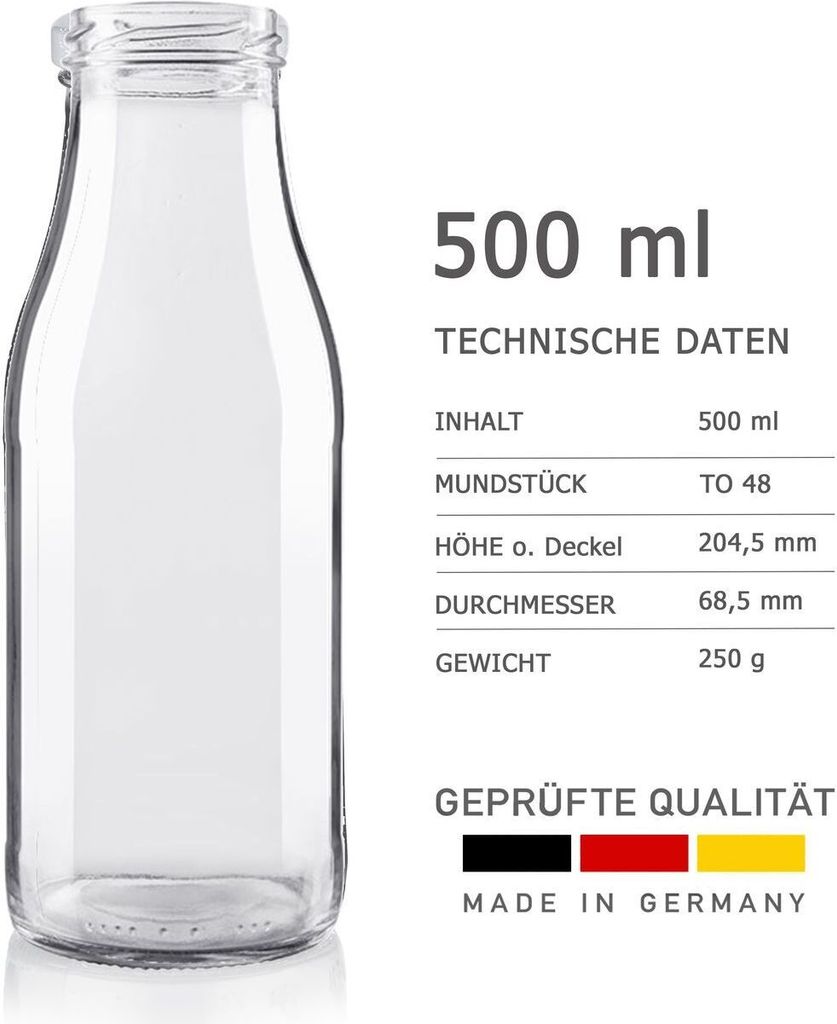 Milchflaschen 0,5L Smoothie Saft Flaschen 500ml leere Produktbild 3